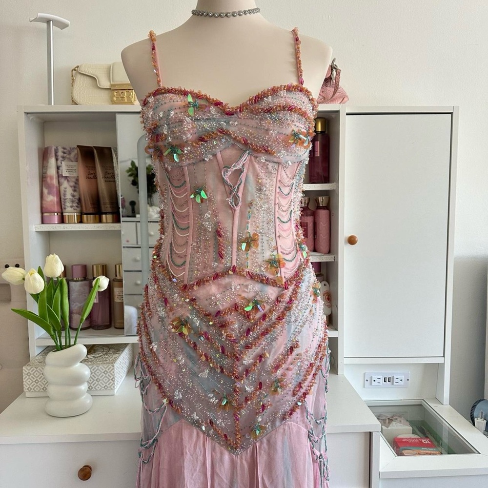 Ethereal Vintage Mermaid corset Beaded Prom Dress - Picture 5 of 8